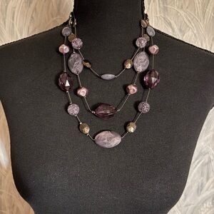 NY Collection Gunmetal Acrylic Beaded Layered Necklace 16”-22”+2.5”